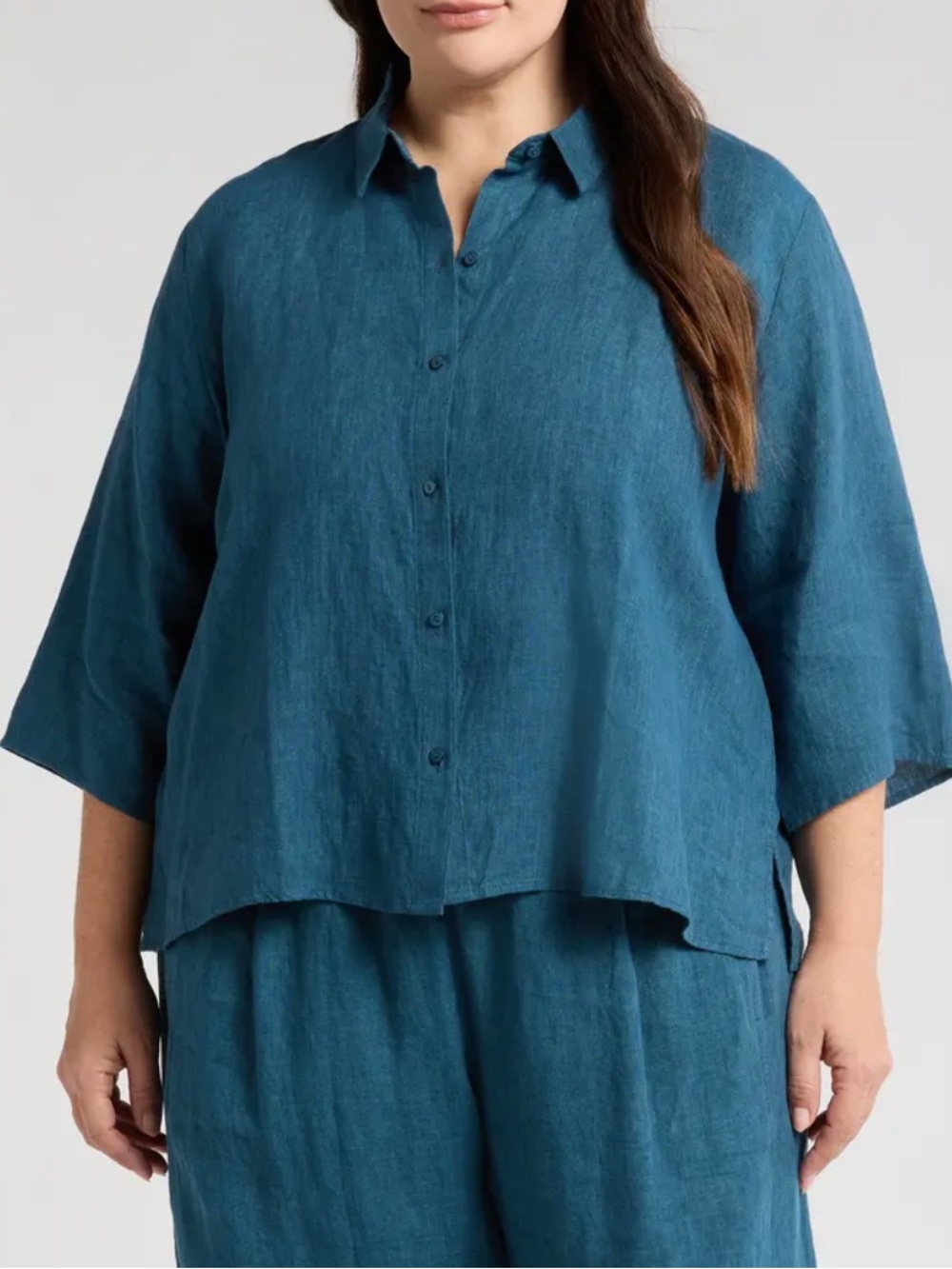 Eileen Fisher Washed Linen Délavé Classic Collar Short Sleeve Shirt Size 1X